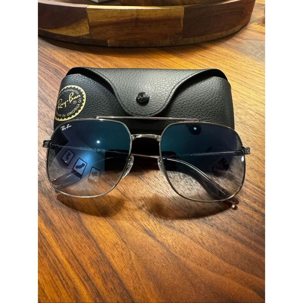 Ray-Ban RB-3699 Gradient Blue Polished Gunmetal Square Sunglasses with Case NWOT